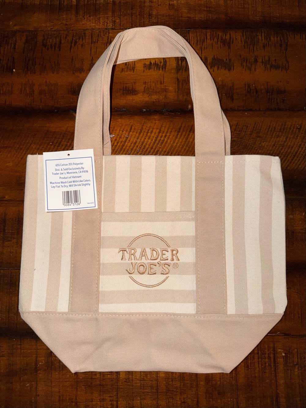 MINI NWT Trader Joe’s Summer Striped Mini Canvas Tote Bag - Cream & Beige - Picture 2 of 5